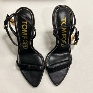 Tom Ford SHINY LEATHER PADLOCK POINTY NAKED SANDAL Black
